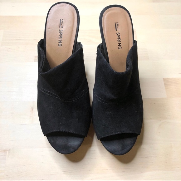 Call It Spring Black Platform Slide On Wedges - Picture 3 of 8